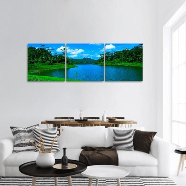 Summer Lake In Indonesia Panoramic Canvas Wall Art-3 Piece-25" x 08"-Tiaracle