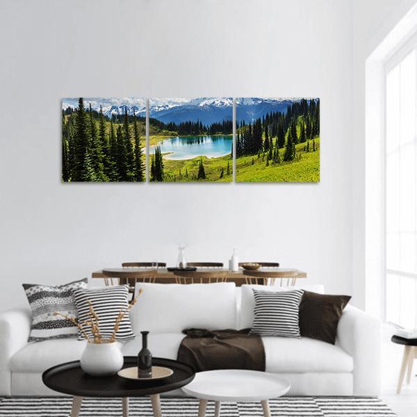 Image Lake &amp; Glacier Peak Panoramic Canvas Wall Art-3 Piece-25" x 08"-Tiaracle