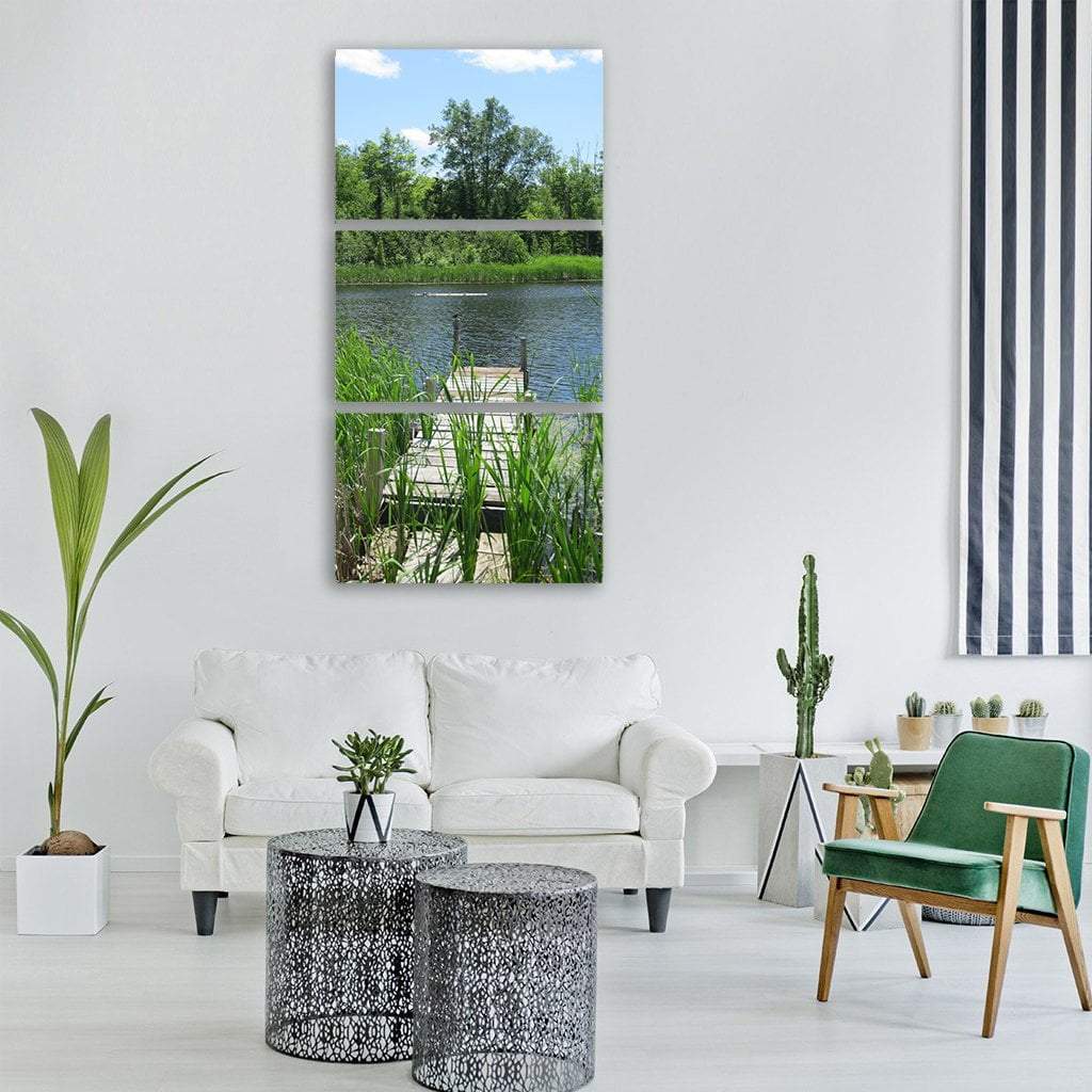 Summer Lake Pond Vertical Canvas Wall Art-3 Vertical-Gallery Wrap-12" x 25"-Tiaracle
