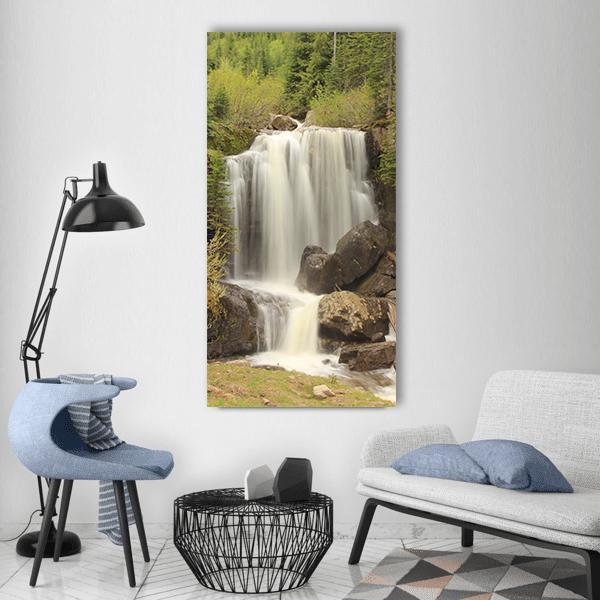 Summer Landscape And Waterfall Vertical Canvas Wall Art-1 Vertical-Gallery Wrap-12" x 24"-Tiaracle