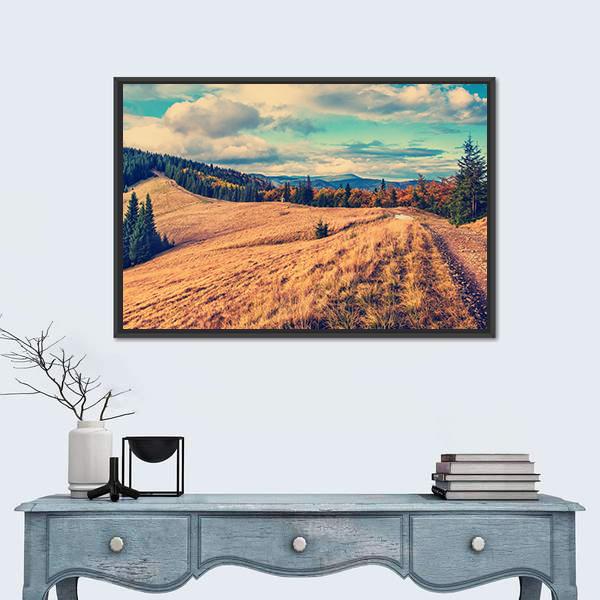 Summer Landscape In Mountains Canvas Wall Art-1 Piece-Floating Frame-24" x 16"-Tiaracle