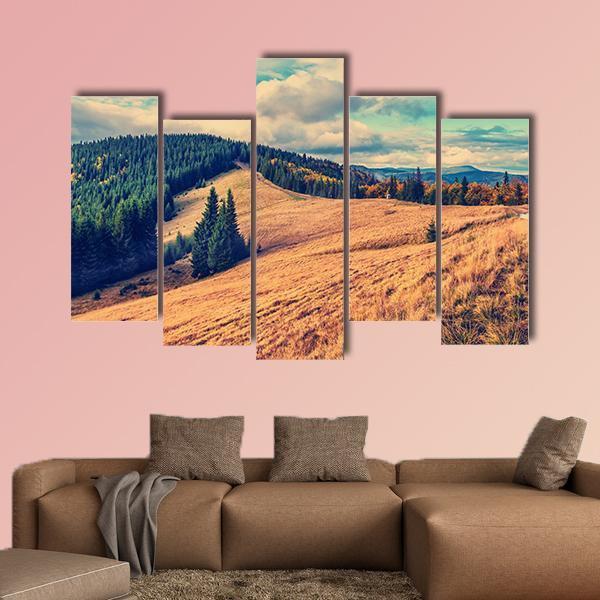 Summer Landscape In Mountains Canvas Wall Art-5 Pop-Gallery Wrap-47" x 32"-Tiaracle