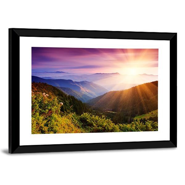 Summer Landscape In Mountains With Sun Canvas Wall Art-3 Horizontal-Gallery Wrap-25&quot; x 16&quot;-Tiaracle