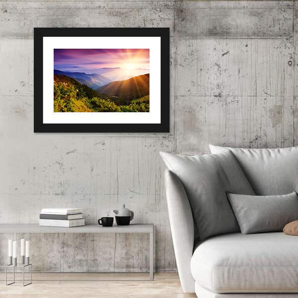 Summer Landscape In Mountains With Sun Canvas Wall Art-3 Horizontal-Gallery Wrap-25" x 16"-Tiaracle