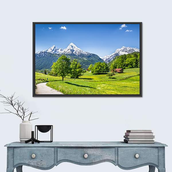 Summer Landscape In The Alps Canvas Wall Art-1 Piece-Floating Frame-24" x 16"-Tiaracle