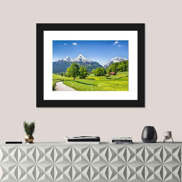 Summer Landscape In The Alps Canvas Wall Art-1 Piece-Framed Print-20" x 16"-Tiaracle