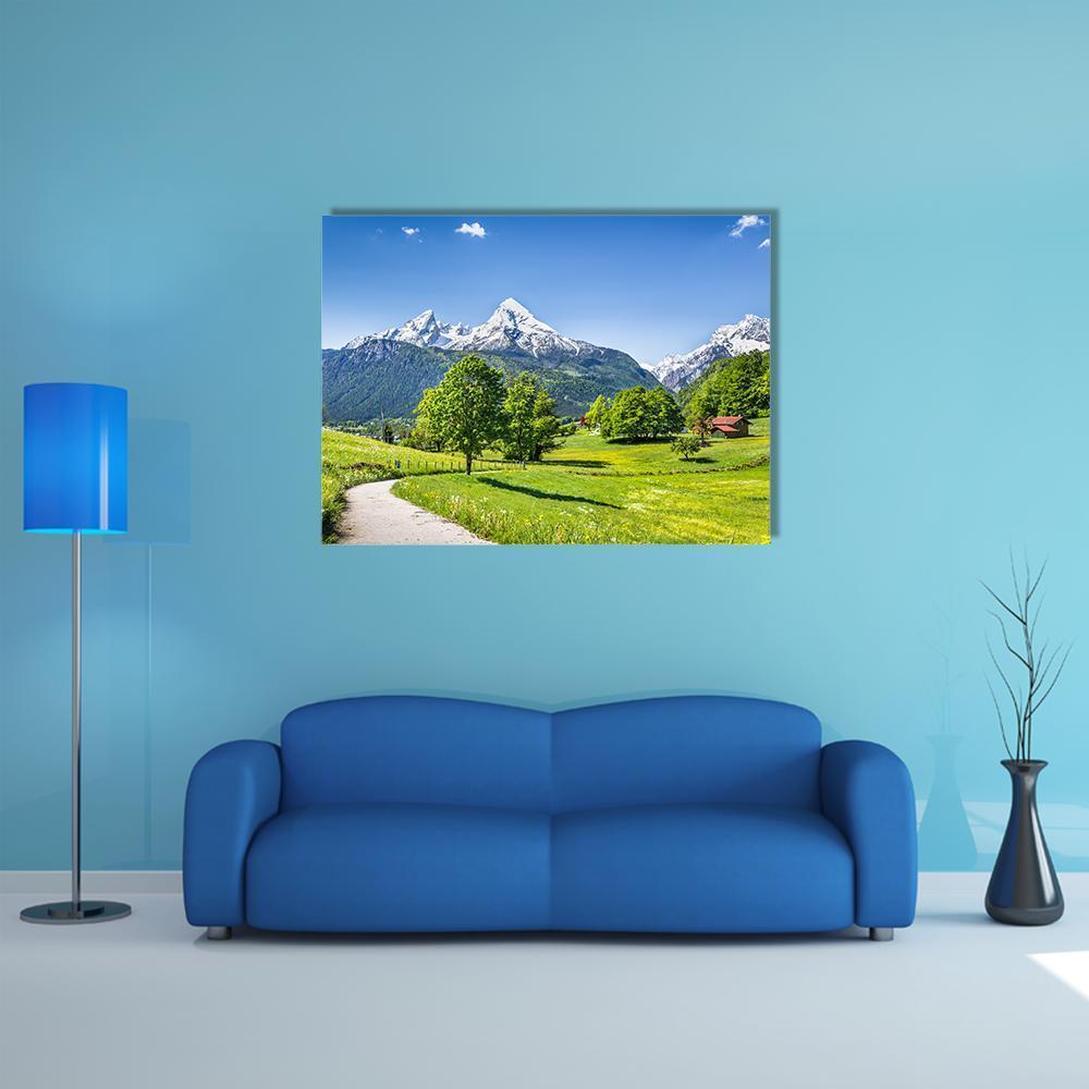 Summer Landscape In The Alps Canvas Wall Art-1 Piece-Gallery Wrap-48" x 32"-Tiaracle