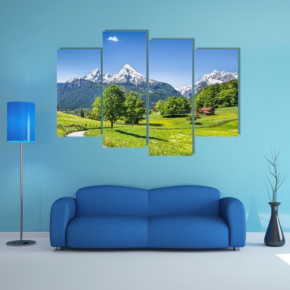 Summer Landscape In The Alps Canvas Wall Art-4 Pop-Gallery Wrap-50" x 32"-Tiaracle