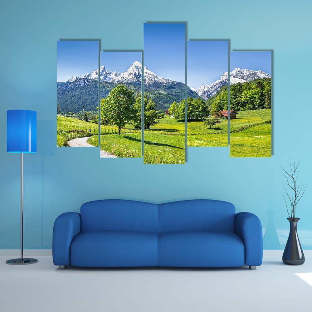 Summer Landscape In The Alps Canvas Wall Art-5 Pop-Gallery Wrap-47" x 32"-Tiaracle