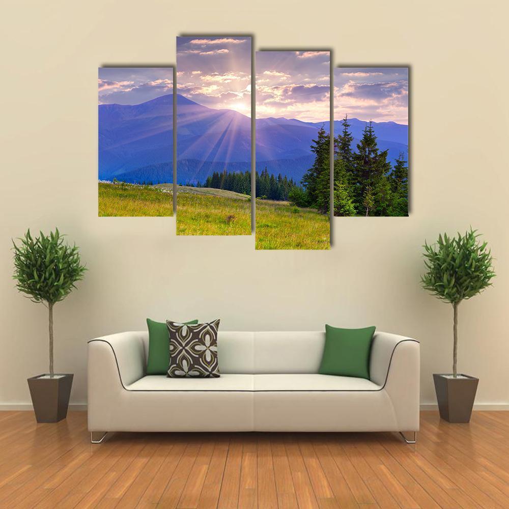 Summer Landscape In The Carpathian Mountains Canvas Wall Art-4 Pop-Gallery Wrap-50" x 32"-Tiaracle