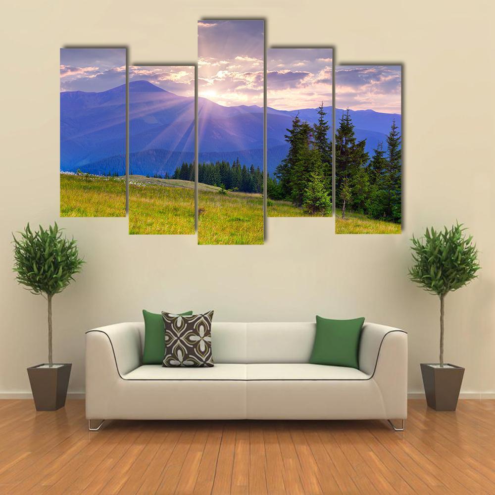 Summer Landscape In The Carpathian Mountains Canvas Wall Art-5 Pop-Gallery Wrap-47" x 32"-Tiaracle