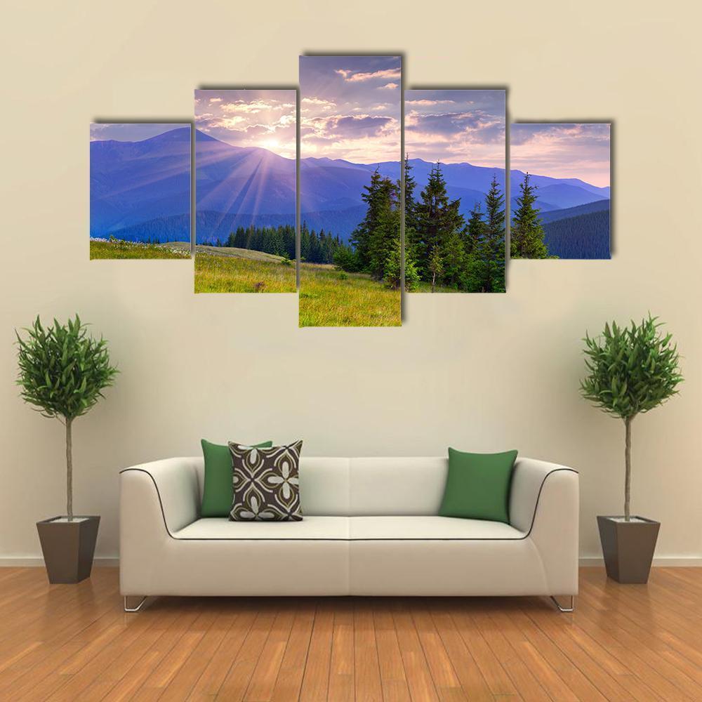 Summer Landscape In The Carpathian Mountains Canvas Wall Art-5 Star-Gallery Wrap-62" x 32"-Tiaracle