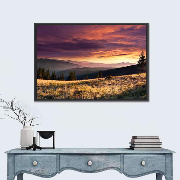 Summer Landscape In The Mountains Canvas Wall Art-1 Piece-Floating Frame-24" x 16"-Tiaracle