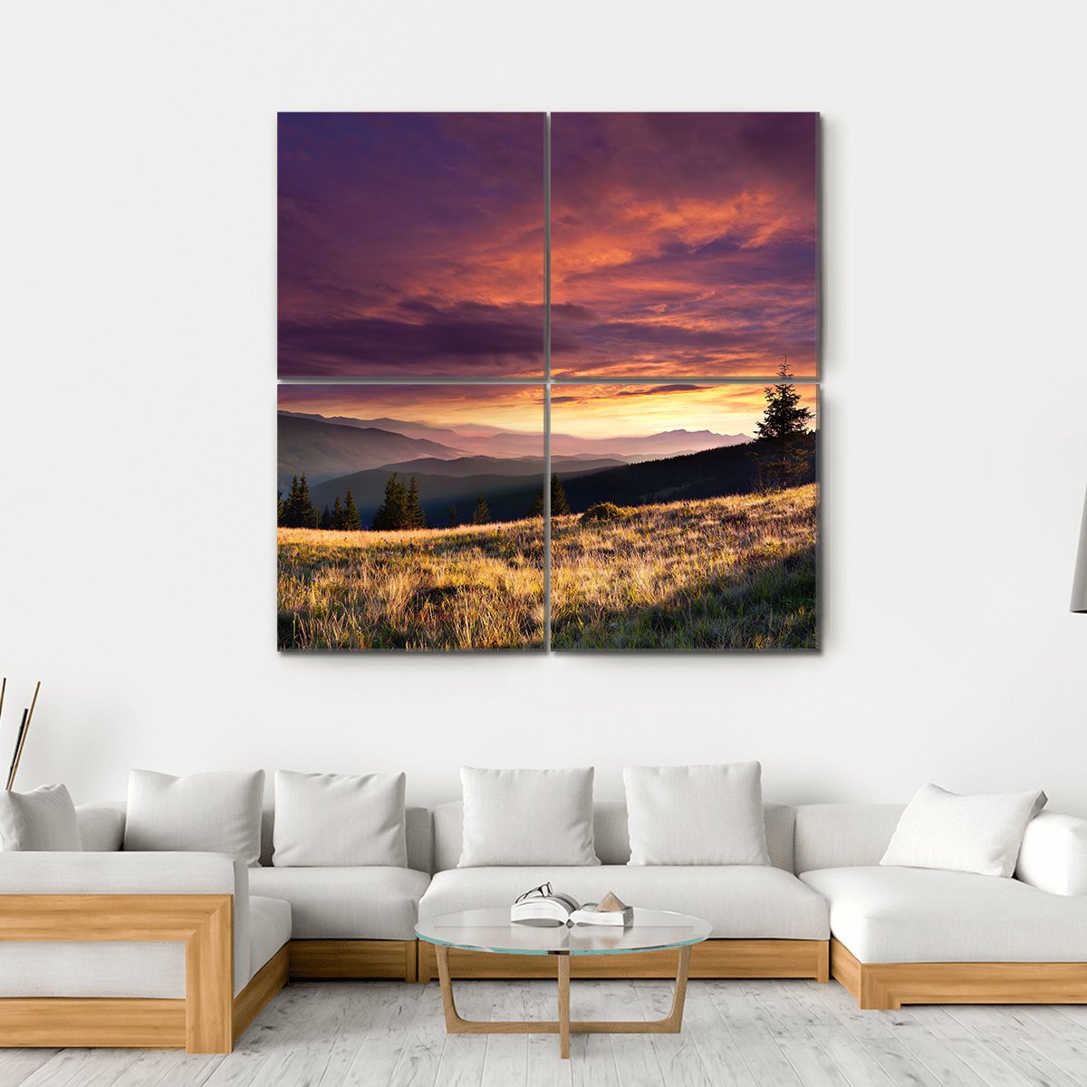 Summer Landscape In The Mountains Canvas Wall Art-4 Square-Gallery Wrap-17" x 17"-Tiaracle