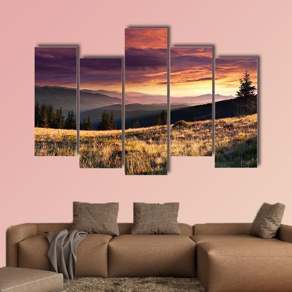 Summer Landscape In The Mountains Canvas Wall Art-5 Pop-Gallery Wrap-47" x 32"-Tiaracle