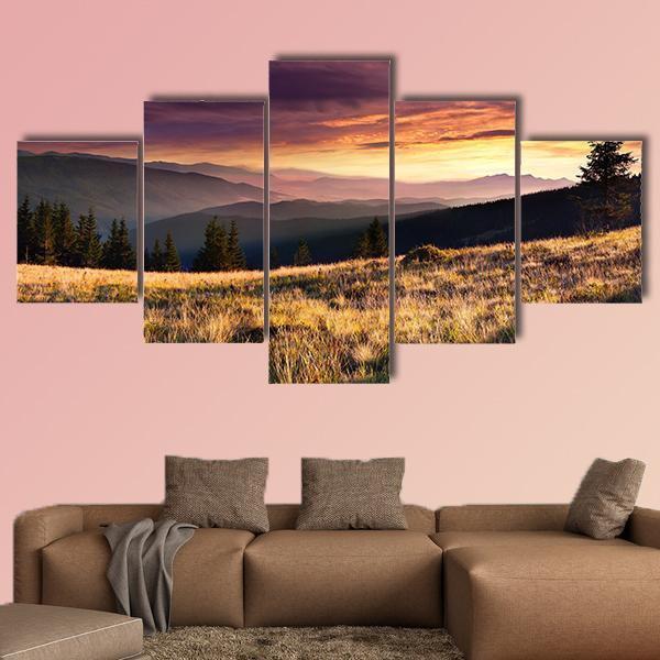 Summer Landscape In The Mountains Canvas Wall Art-5 Star-Gallery Wrap-62" x 32"-Tiaracle