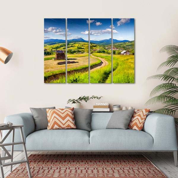 Summer Landscape In The Mountains Village Canvas Wall Art-4 Horizontal-Gallery Wrap-34" x 24"-Tiaracle