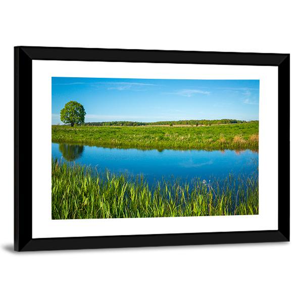 Summer Landscape Near A Pond Canvas Wall Art-3 Horizontal-Gallery Wrap-25" x 16"-Tiaracle