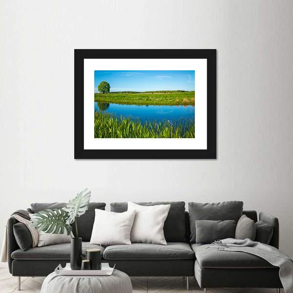 Summer Landscape Near A Pond Canvas Wall Art-3 Horizontal-Gallery Wrap-25" x 16"-Tiaracle
