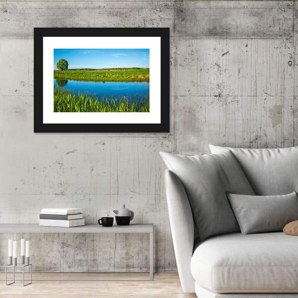 Summer Landscape Near A Pond Canvas Wall Art-3 Horizontal-Gallery Wrap-25" x 16"-Tiaracle