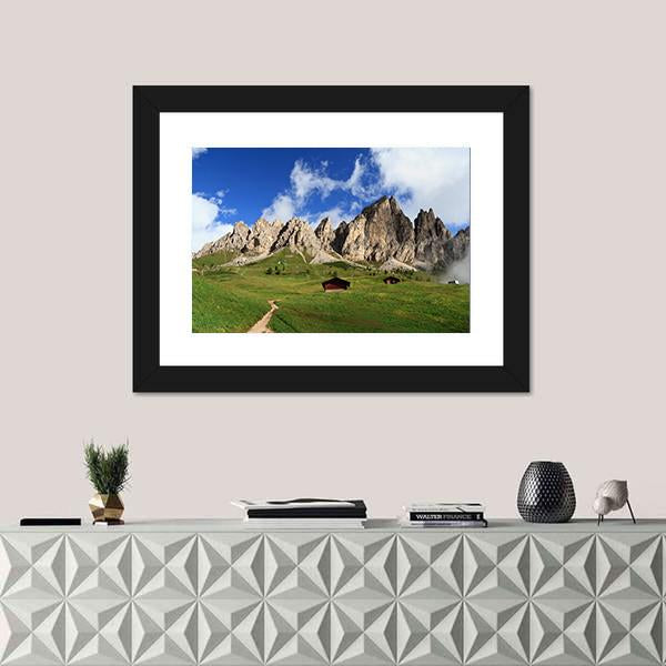 Summer Landscape Of Cir Group From Gardena Pass Canvas Wall Art-1 Piece-Framed Print-20" x 16"-Tiaracle