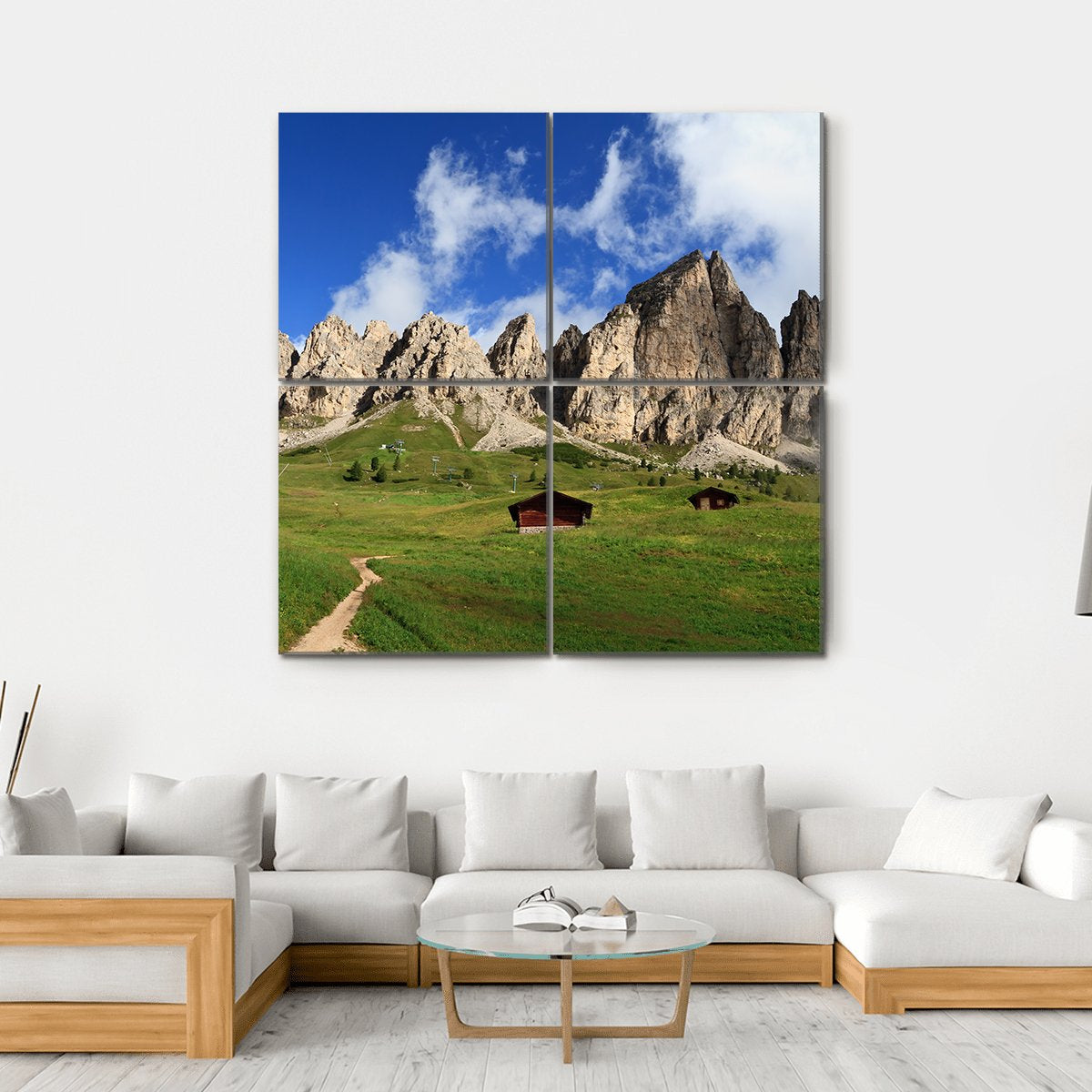 Summer Landscape Of Cir Group From Gardena Pass Canvas Wall Art-4 Square-Gallery Wrap-17" x 17"-Tiaracle