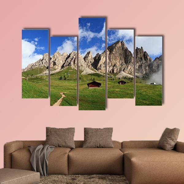 Summer Landscape Of Cir Group From Gardena Pass Canvas Wall Art-5 Pop-Gallery Wrap-47" x 32"-Tiaracle