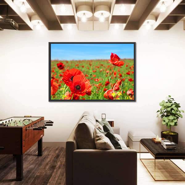 Summer Landscape Wild Poppy Flowers Field Canvas Wall Art-3 Horizontal-Gallery Wrap-25" x 16"-Tiaracle