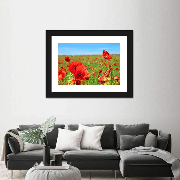 Summer Landscape Wild Poppy Flowers Field Canvas Wall Art-3 Horizontal-Gallery Wrap-25" x 16"-Tiaracle