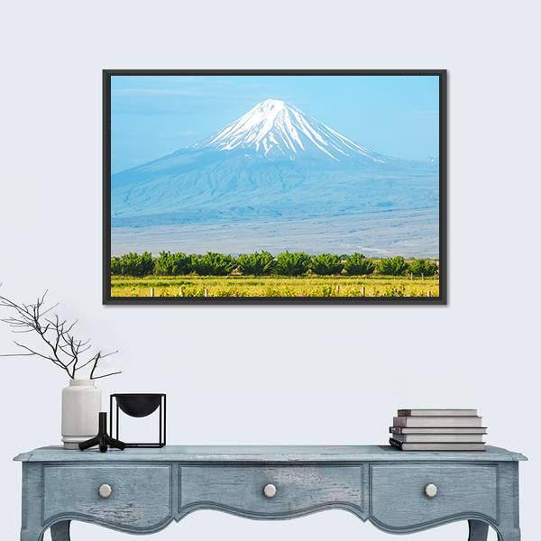 Summer Landscape With Ararat Mountain Canvas Wall Art-1 Piece-Floating Frame-24" x 16"-Tiaracle