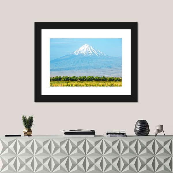Summer Landscape With Ararat Mountain Canvas Wall Art-1 Piece-Framed Print-20" x 16"-Tiaracle