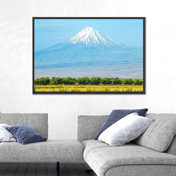 Summer Landscape With Ararat Mountain Canvas Wall Art-3 Horizontal-Gallery Wrap-25" x 16"-Tiaracle