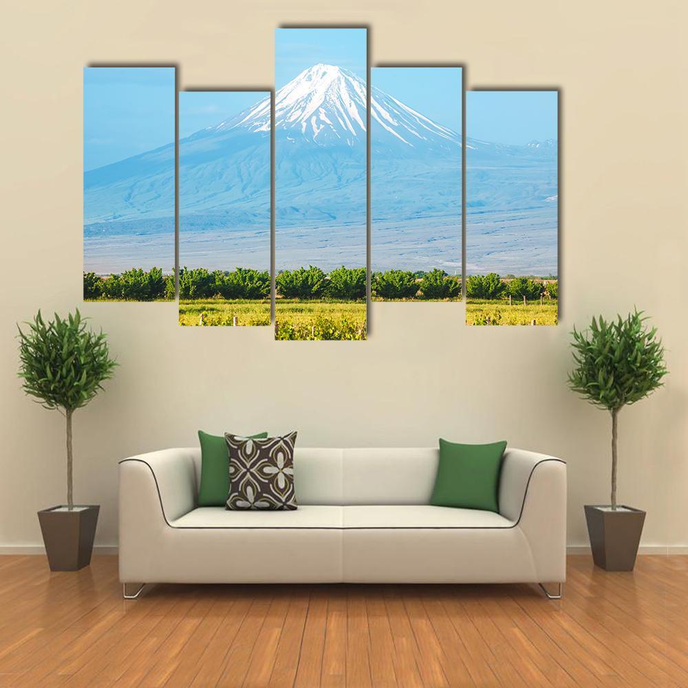 Summer Landscape With Ararat Mountain Canvas Wall Art-5 Pop-Gallery Wrap-47" x 32"-Tiaracle