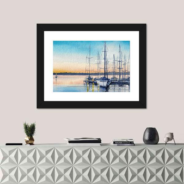 Summer Landscape With Sailboats In Bay Canvas Wall Art-1 Piece-Framed Print-20" x 16"-Tiaracle