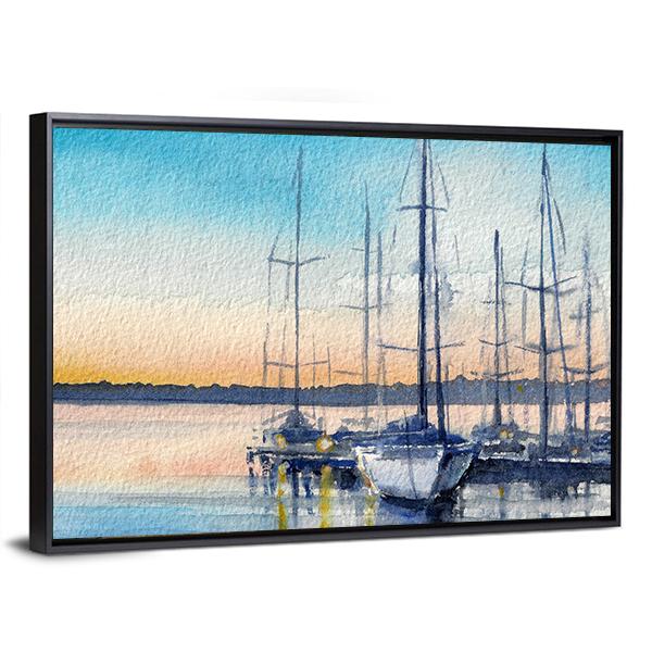Summer Landscape With Sailboats In Bay Canvas Wall Art-3 Horizontal-Gallery Wrap-25" x 16"-Tiaracle