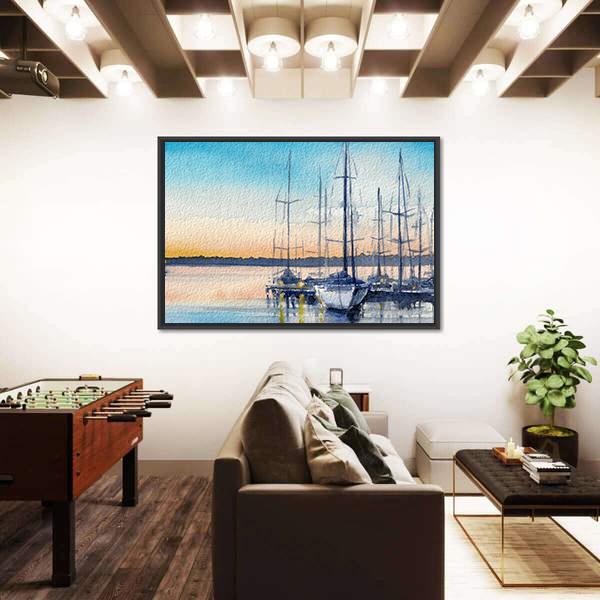 Summer Landscape With Sailboats In Bay Canvas Wall Art-3 Horizontal-Gallery Wrap-25" x 16"-Tiaracle