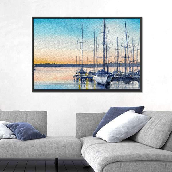 Summer Landscape With Sailboats In Bay Canvas Wall Art-3 Horizontal-Gallery Wrap-25" x 16"-Tiaracle