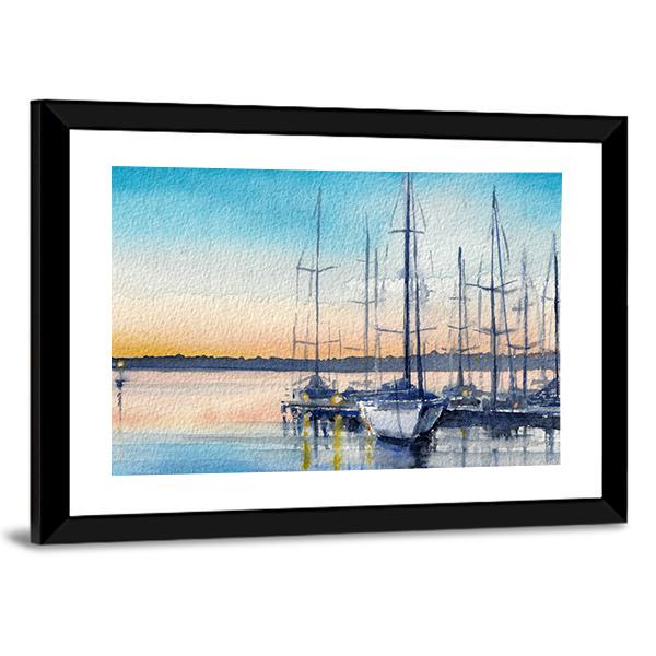 Summer Landscape With Sailboats In Bay Canvas Wall Art-3 Horizontal-Gallery Wrap-25" x 16"-Tiaracle