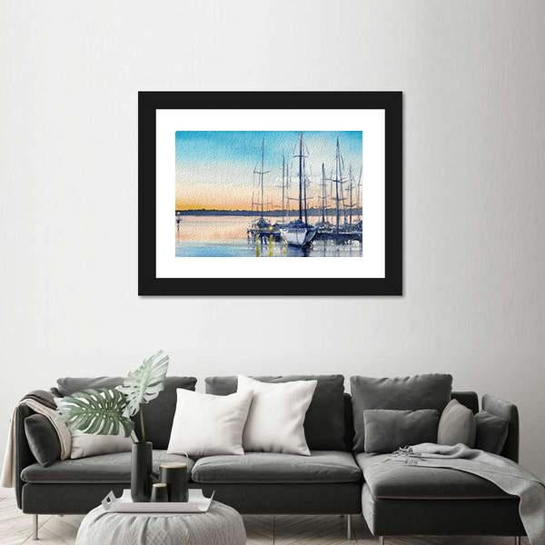Summer Landscape With Sailboats In Bay Canvas Wall Art-3 Horizontal-Gallery Wrap-25" x 16"-Tiaracle
