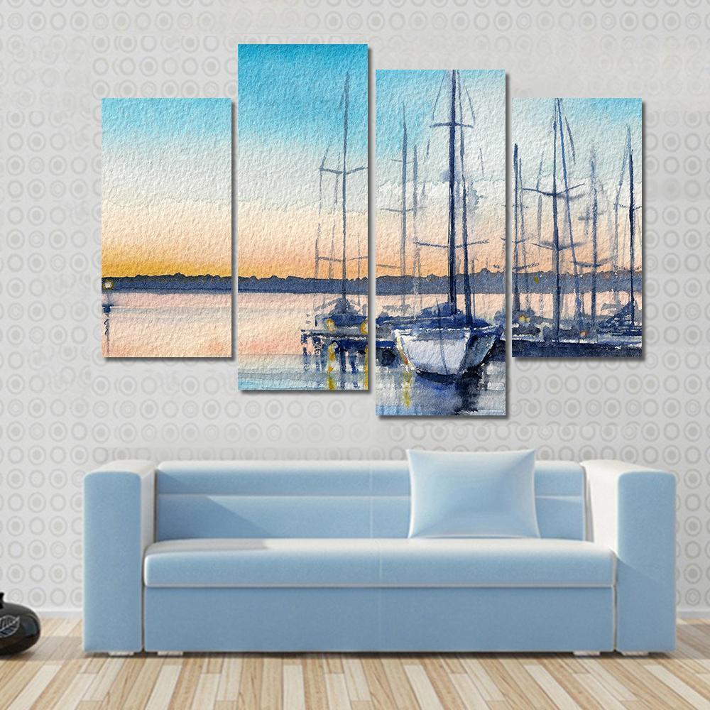 Summer Landscape With Sailboats In Bay Canvas Wall Art-4 Pop-Gallery Wrap-50" x 32"-Tiaracle
