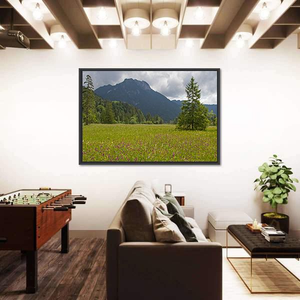 Summer Meadow With Mountain Canvas Wall Art-3 Horizontal-Gallery Wrap-25" x 16"-Tiaracle