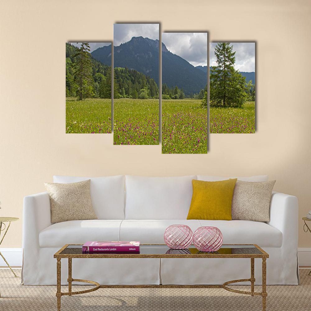Summer Meadow With Mountain Canvas Wall Art-4 Pop-Gallery Wrap-50" x 32"-Tiaracle