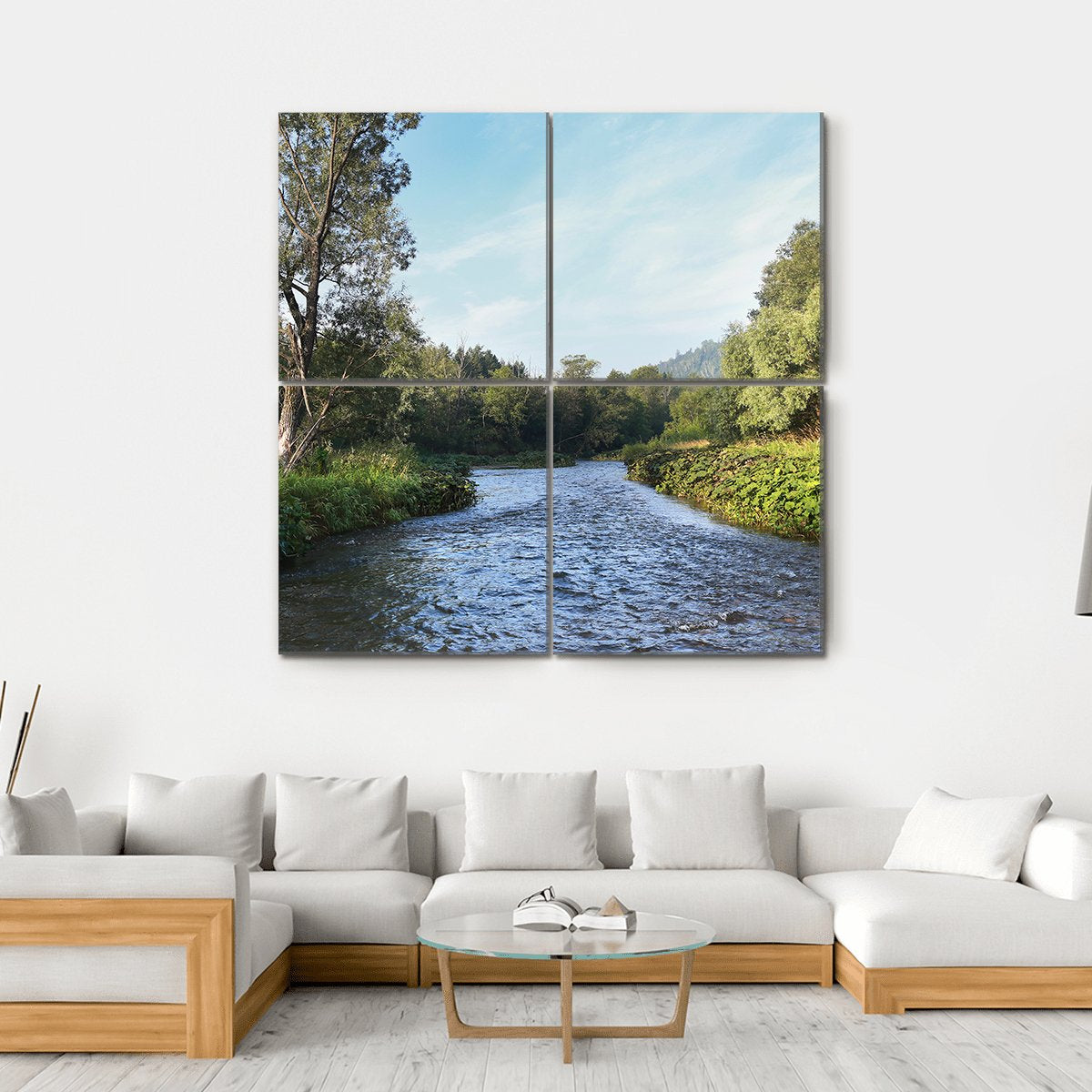 Summer Misty Morning On The River Canvas Wall Art-4 Square-Gallery Wrap-17" x 17"-Tiaracle