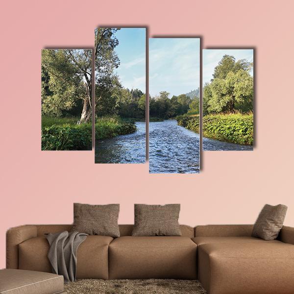 Summer Misty Morning On The River Canvas Wall Art-4 Pop-Gallery Wrap-50" x 32"-Tiaracle