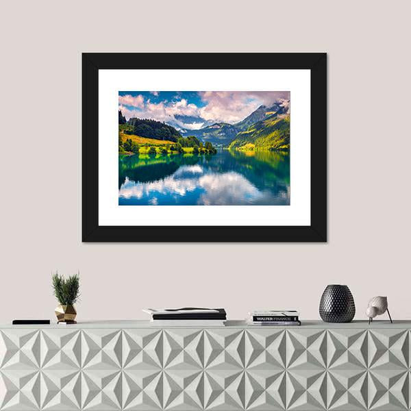 Summer Morning On Lungerersee Lake Canvas Wall Art-1 Piece-Framed Print-20" x 16"-Tiaracle