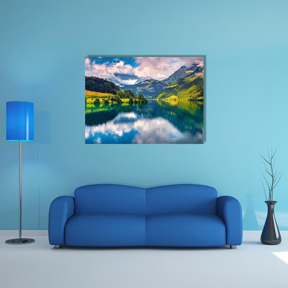 Summer Morning On Lungerersee Lake Canvas Wall Art-1 Piece-Gallery Wrap-48" x 32"-Tiaracle