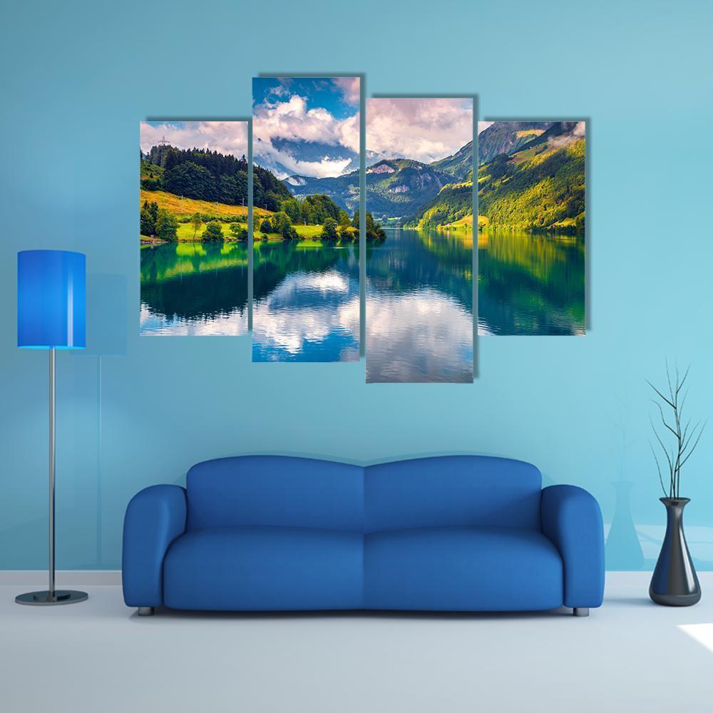 Summer Morning On Lungerersee Lake Canvas Wall Art-4 Pop-Gallery Wrap-50" x 32"-Tiaracle