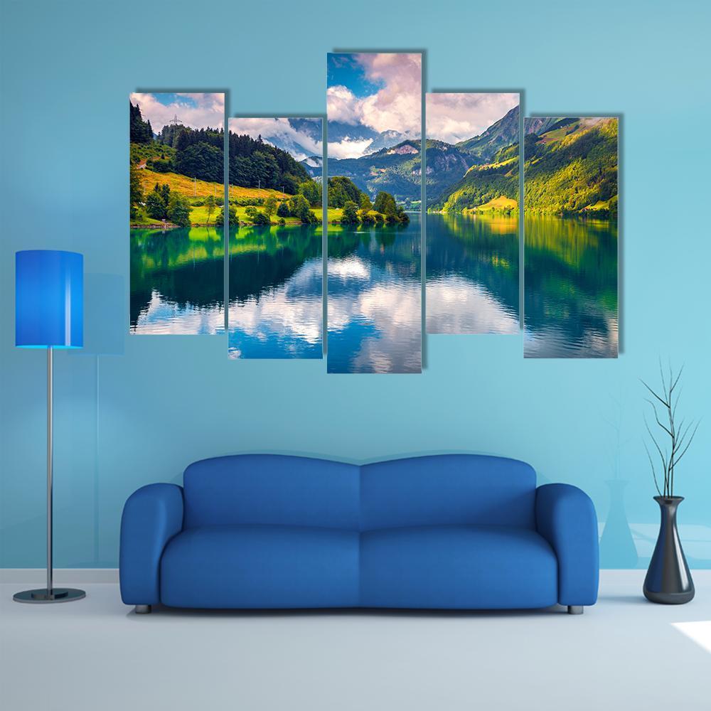 Summer Morning On Lungerersee Lake Canvas Wall Art-5 Pop-Gallery Wrap-47" x 32"-Tiaracle