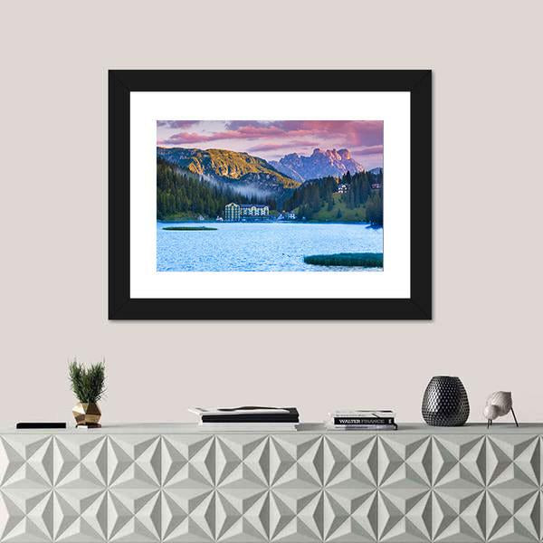 Summer Morning On The Lake Misurina Canvas Wall Art-1 Piece-Framed Print-20" x 16"-Tiaracle