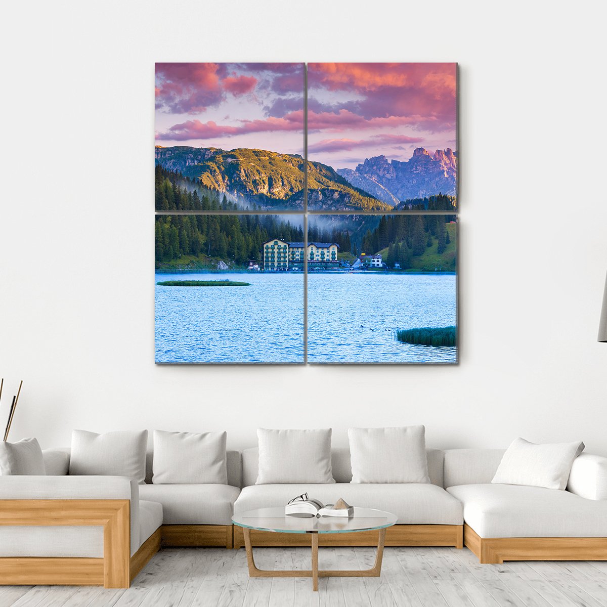 Summer Morning On The Lake Misurina Canvas Wall Art-4 Square-Gallery Wrap-17" x 17"-Tiaracle